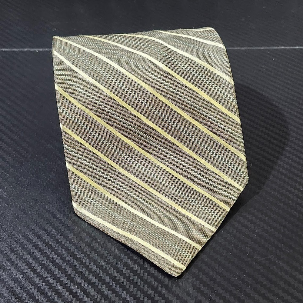 Pavone Light Brown Diagonal Striped Silk Tie Made In Italy Mens Necktie